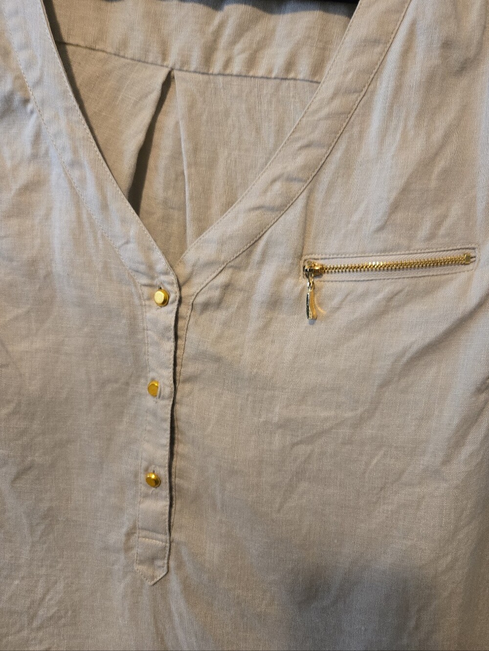 Grace Elements Womens Tan Linen V- Neck Button Up Sleeveless Blouse Top Sz. 1X - Picture 3 of 6